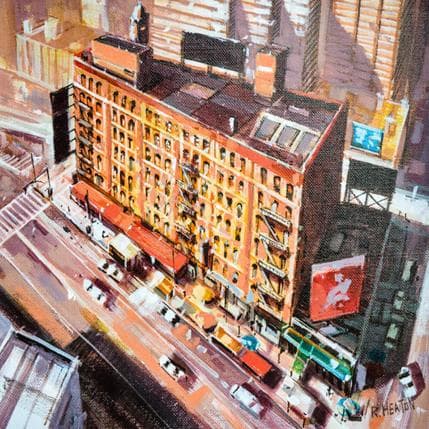 Peinture Downview of building in Chinatown New York par Heaton Rudyard | Tableau Figuratif Acrylique, Huile Urbain