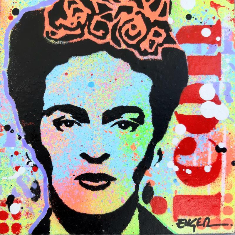 Painting FRIDA KAHLO by Euger Philippe | Painting Pop-art Pop icons Graffiti Cardboard Acrylic Gluing