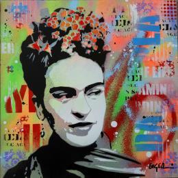 Painting FRIDA KAHLO by Euger Philippe | Painting Pop-art Acrylic, Cardboard, Gluing, Graffiti Pop icons