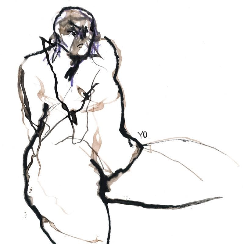 Painting Rester sur mes gardes by YO | Painting Figurative Nude