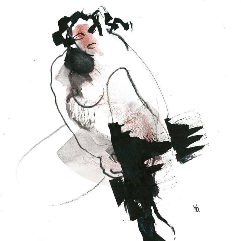 Peinture Les chaussettes noires par YO | Tableau Figuratif Nu