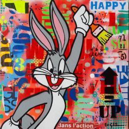 Painting HAPPY BUNNY by Euger Philippe | Painting Pop-art Acrylic, Gluing, Graffiti Pop icons