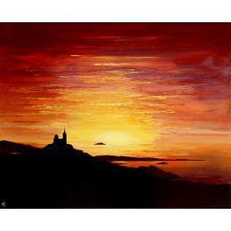 Peinture La bonne Mère par Blandin Magali | Tableau Figuratif Huile Minimaliste, Paysages