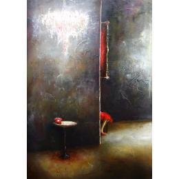 Painting Le téléphone rouge by Vinnie | Painting Figurative Oil Life style