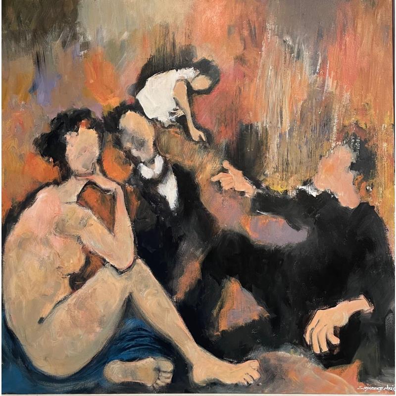 Painting Le déjeuner sur l'herbe  by Signamarcheix Bernard | Painting Figurative Life style Cardboard Acrylic Ink