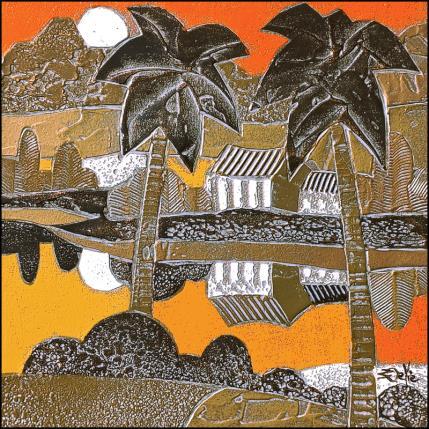 Peinture 604. TROPIQUES  Bronze et orange par Devie Bernard  | Tableau Figuratif Acrylique, Carton Paysages