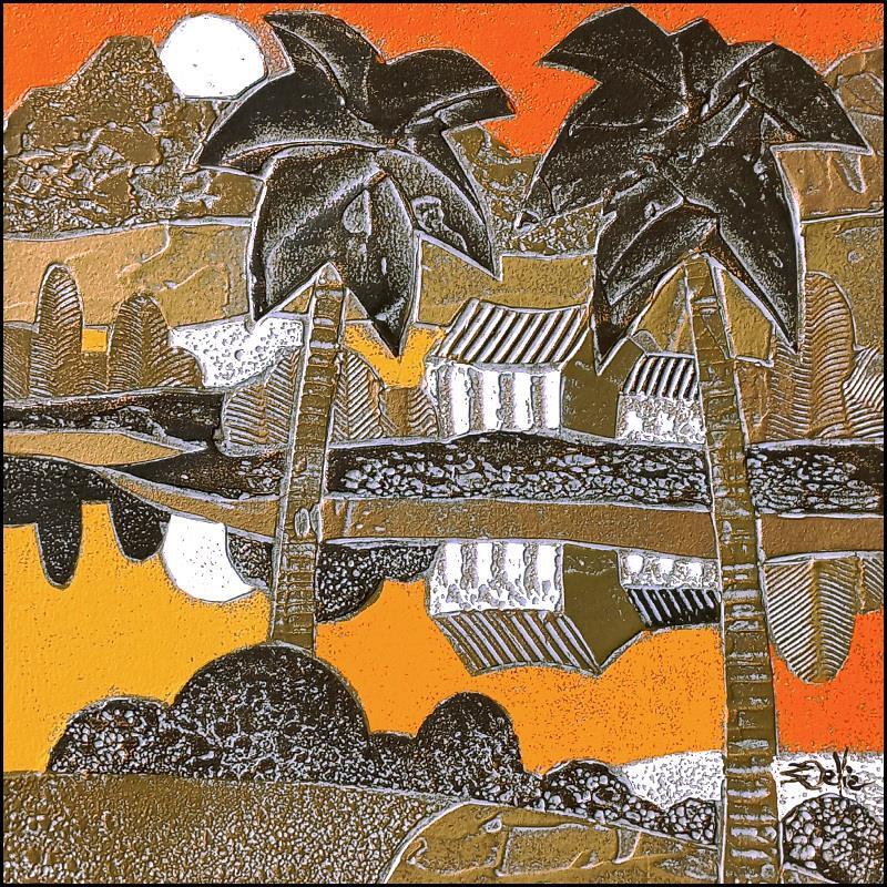 Peinture 604. TROPIQUES  Bronze et orange par Devie Bernard  | Tableau Figuratif Matiérisme Paysages Carton Acrylique