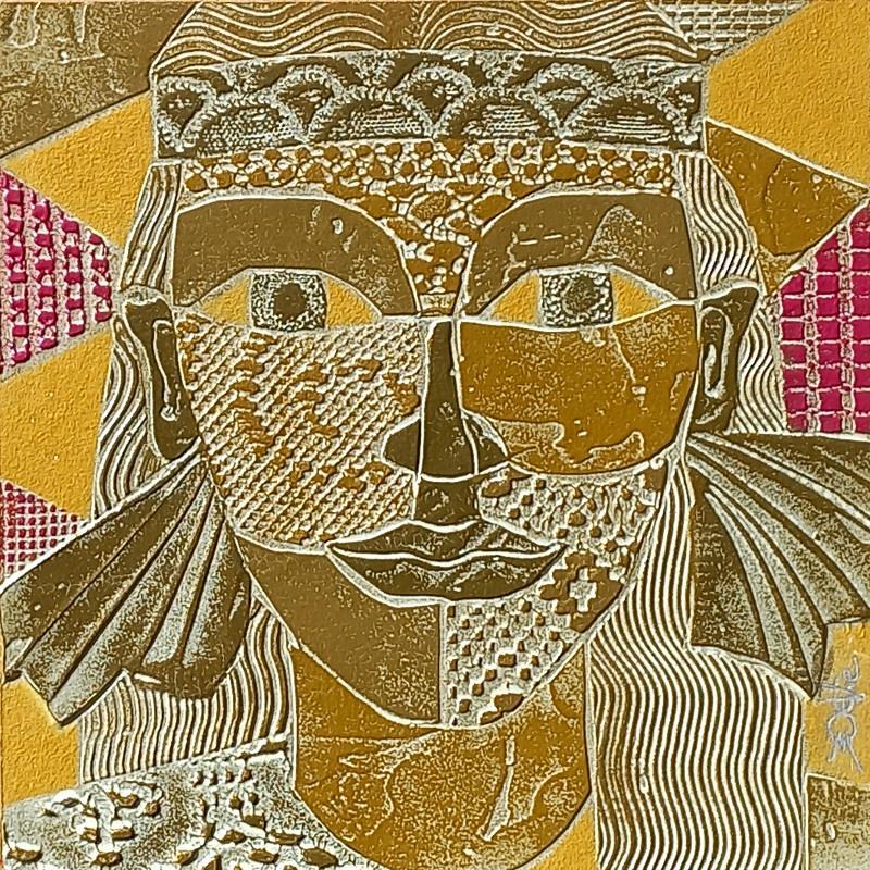 Painting 1a INDIENNE. Or et rouge by Devie Bernard  | Painting Figurative Subject matter Portrait Cardboard Acrylic