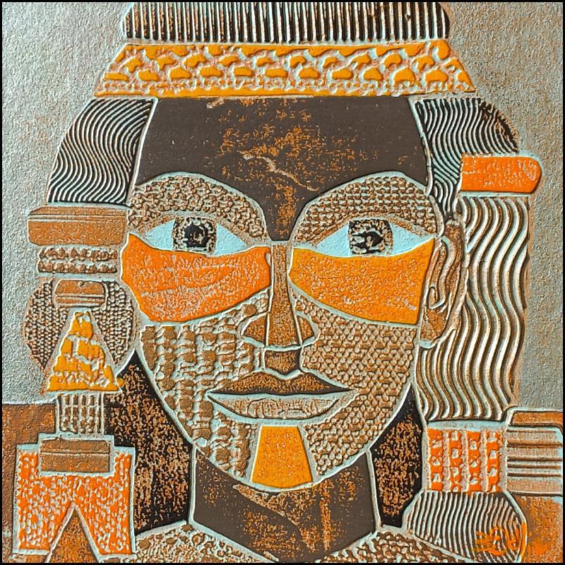 Pintura 802. VISAGE. Bronze et jaune  orangé por Devie Bernard  | Pintura Figurativo Tema Retrato Cartón Acrílico