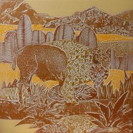 Painting 7a BISON Or et jaune d’or by Devie Bernard  | Painting Subject matter Acrylic, Cardboard Animals, Landscapes
