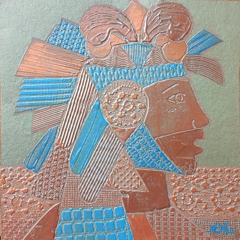 Peinture 701. PROFIL. Cuivre et bleu par Devie Bernard  | Tableau Figuratif Matiérisme Portraits Carton Acrylique