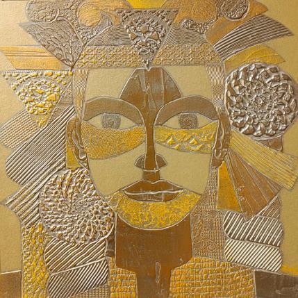 Gemälde 501. VISAGE. Or et jaune von Devie Bernard | Gemälde Materialismus Acryl, Pappe Porträt
