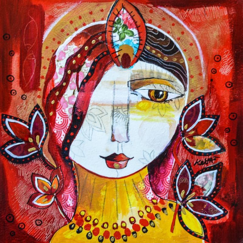 Peinture Le calme doré par Ketfa Laure | Tableau Art Singulier Portraits Acrylique