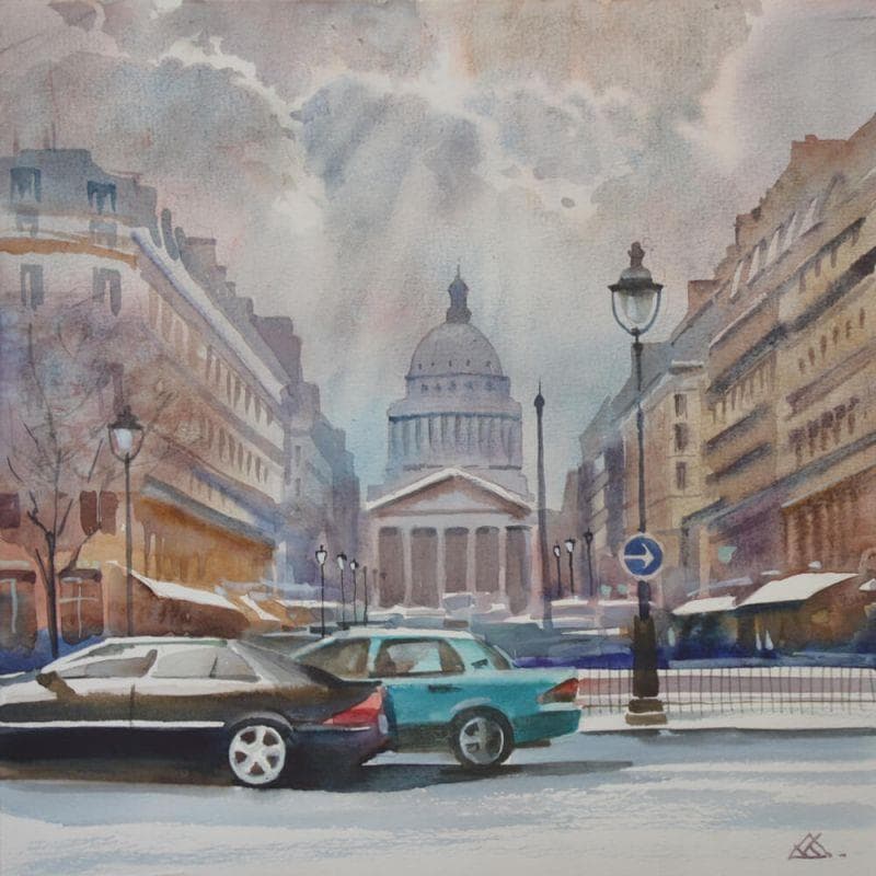 Painting Plumes célestes by Khodakivskyi Vasily | Painting Figurative Urban Watercolor