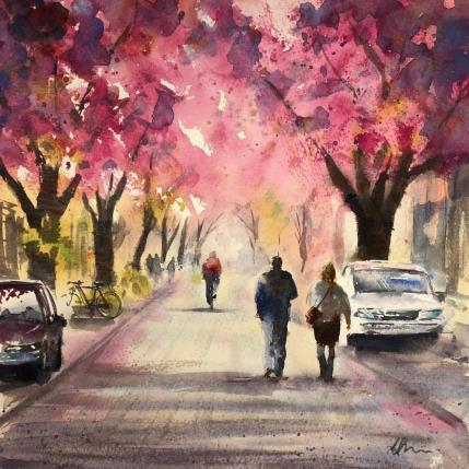 Peinture Promenade dans la rue par Jones Henry | Tableau Figuratif Aquarelle Paysages, Urbain