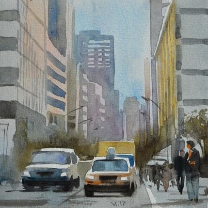Painting New York by Khodakivskyi Vasily | Painting Figurative Watercolor Urban