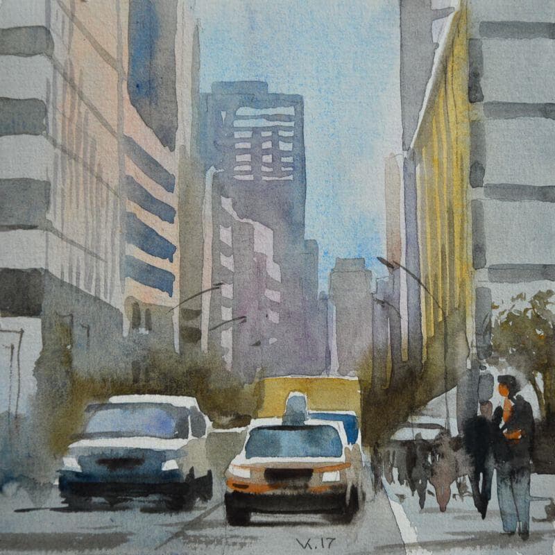 Painting New York by Khodakivskyi Vasily | Painting Figurative Urban Watercolor
