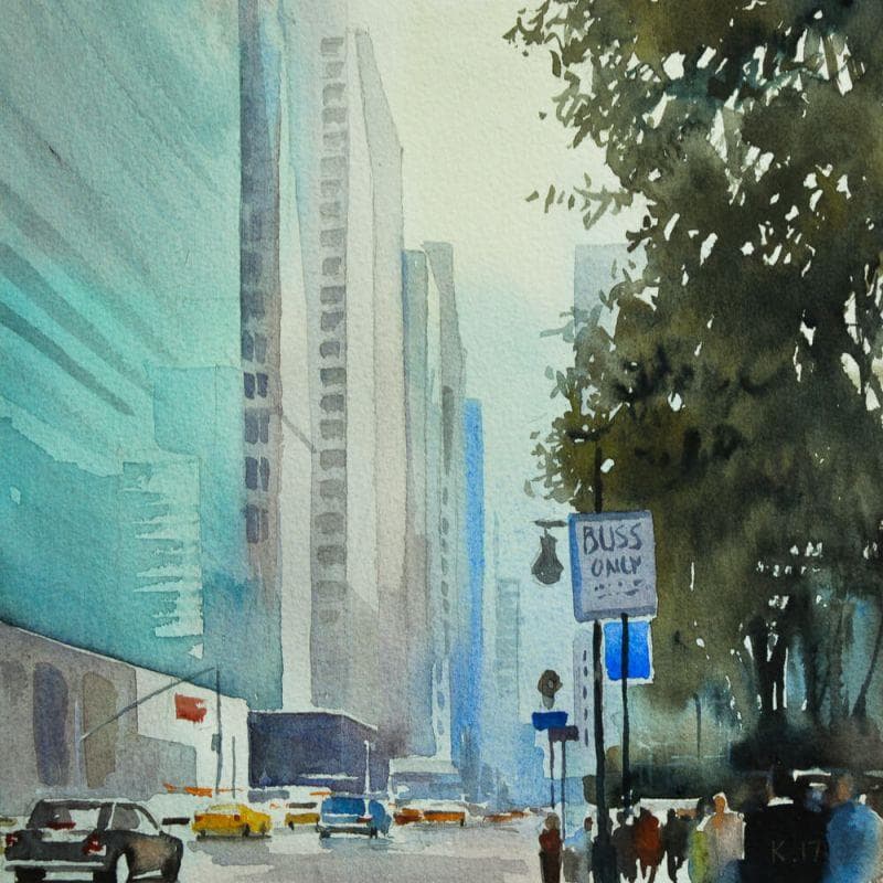 Peinture New York par Khodakivskyi Vasily | Tableau Figuratif Urbain Aquarelle