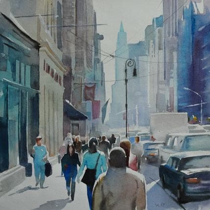 Peinture New York 3 par Khodakivskyi Vasily | Tableau Figuratif Aquarelle Urbain