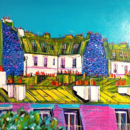 Peinture Plonger dans le bleu par Anicet Olivier | Tableau Figuratif Acrylique Architecture, Urbain