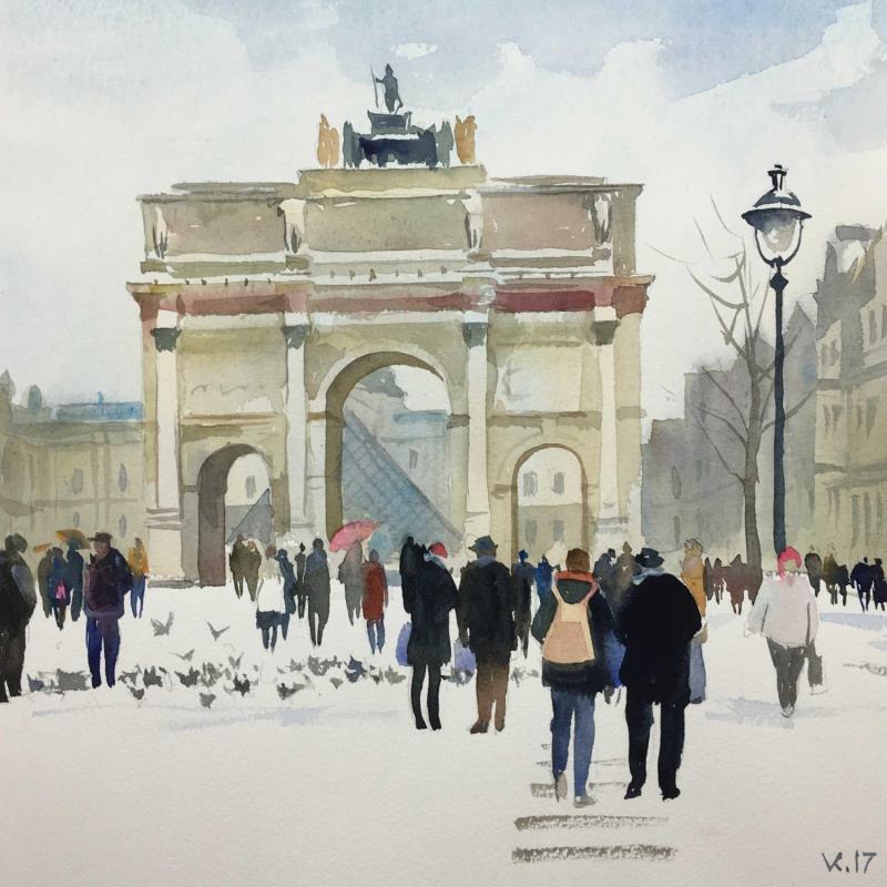 Pintura Paris J6 por Khodakivskyi Vasily | Pintura Figurativo Urbano Acuarela