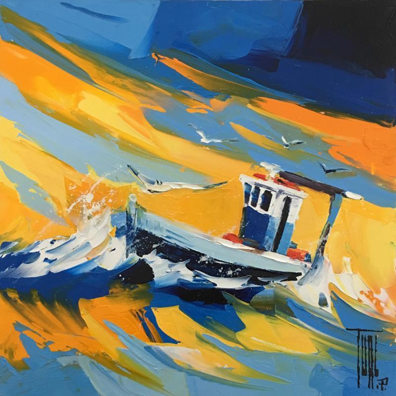 Pintura Le Chalutier por Tual Pierrick | Pintura Figurativo Marine Cartón Aceite