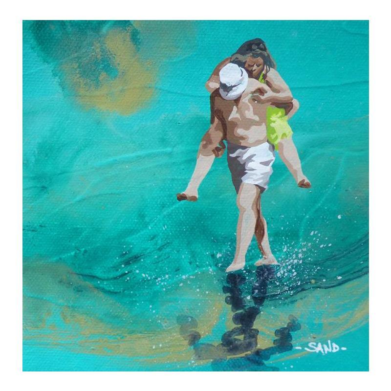 Peinture passagère en algues vertes par Sand | Tableau Figuratif Marine Scènes de vie Acrylique