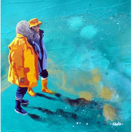 Peinture cirés sur algues vertes par Sand | Tableau Figuratif Acrylique Marine, Scènes de vie