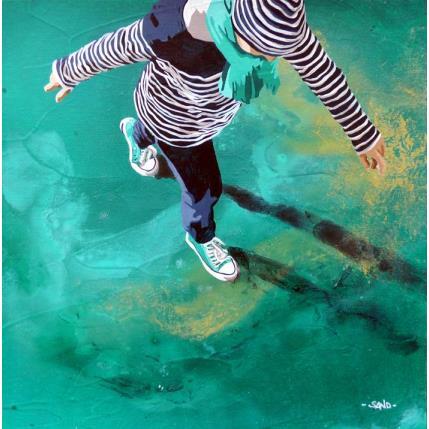 Peinture marche en marinière par Sand | Tableau Figuratif Acrylique Marine, Scènes de vie