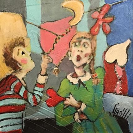 Peinture Et décrocher la lune … par Garilli Nicole | Tableau Figuratif Scènes de vie