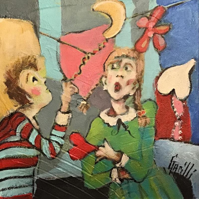 Peinture Et décrocher la lune … par Garilli Nicole | Tableau Figuratif Scènes de vie