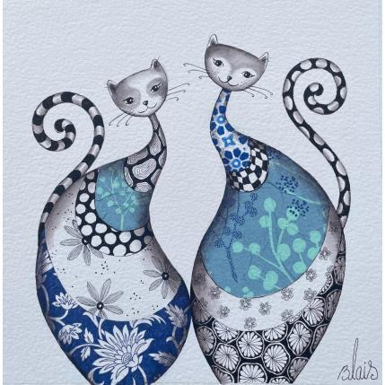 Peinture Chats bleus par Blais Delphine | Tableau Art naïf Acrylique animaux