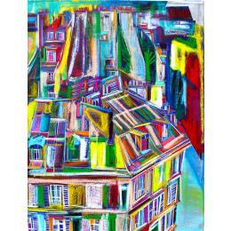 Gemälde Un boeuf sur le toit von Anicet Olivier | Gemälde Surrealismus Urban