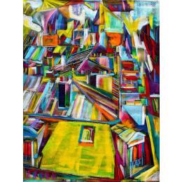 Gemälde Une pluie de vacances von Anicet Olivier | Gemälde Surrealismus Urban