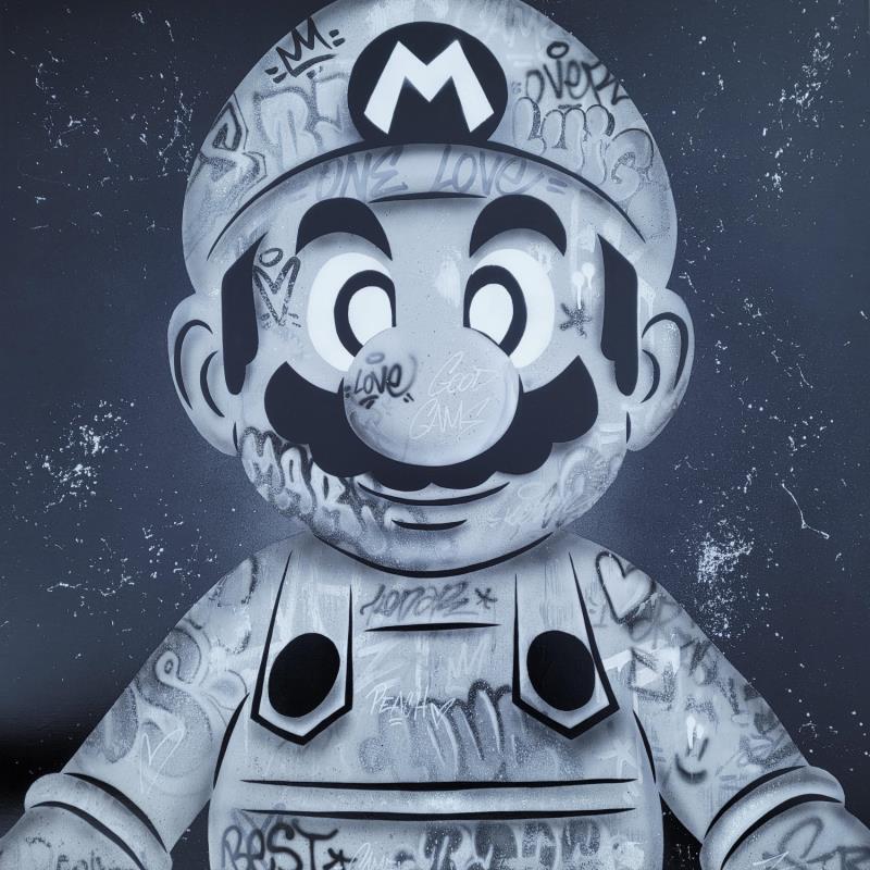 Gemälde Dark Mario von Lemoine Mael | Gemälde Pop-Art Pop-Ikonen Graffiti Posca