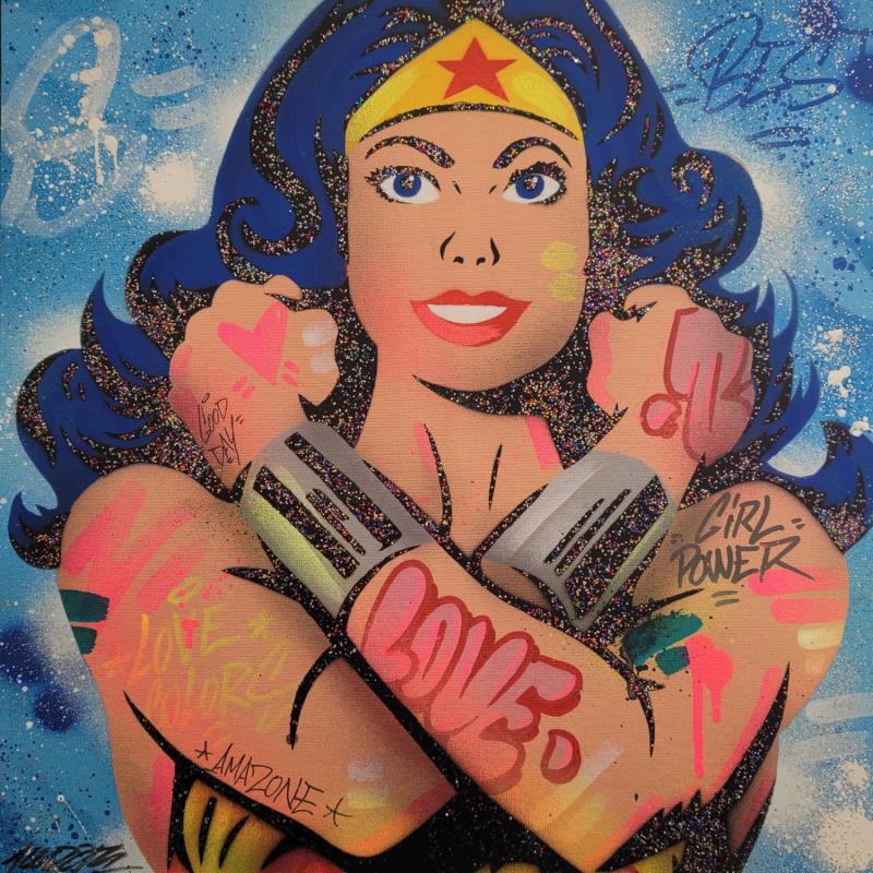 Peinture Wonderwoman  par Lemoine Mael | Tableau Pop-art Icones Pop Graffiti Posca
