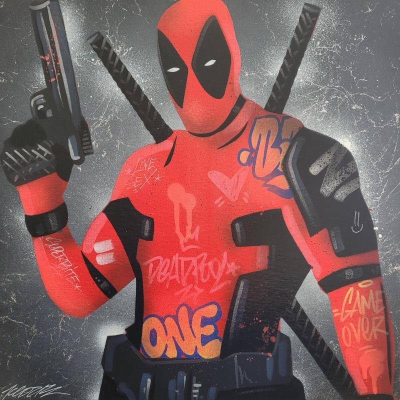 Peinture deadpool  par Lemoine Mael | Tableau Pop-art Icones Pop Graffiti Posca
