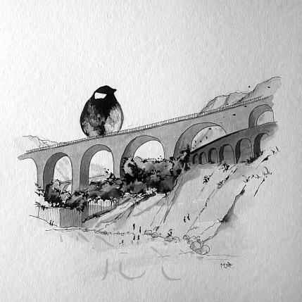 Peinture Plage du Fortin par Mü | Tableau Figuratif animaux, noir & blanc, Paysages