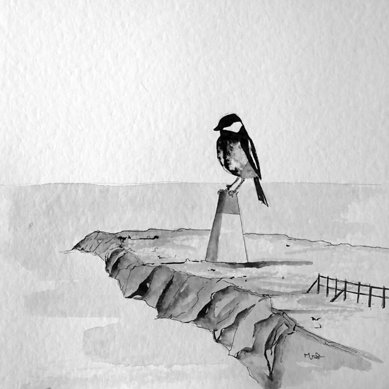 Peinture Sentier du Lézard  par Mü | Tableau Figuratif Paysages Animaux Noir & blanc