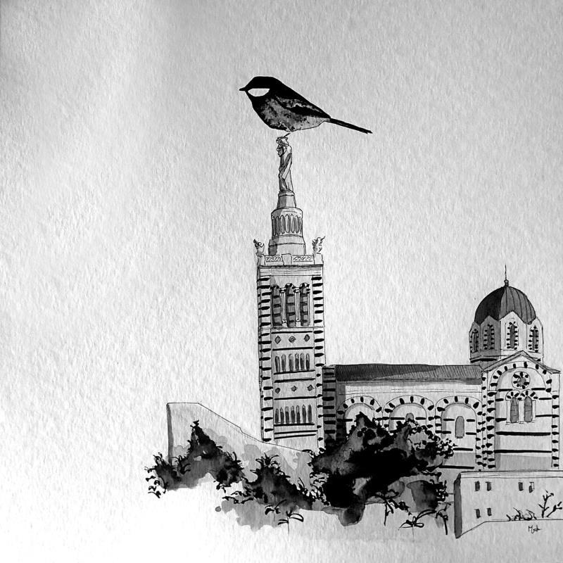 Painting Notre dame by Mü | Painting Figurative Urban Animals Black & White