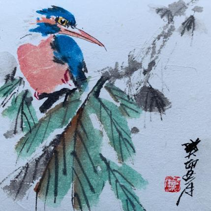 Peinture Kingfisher par Yu Huan Huan | Tableau Figuratif Aquarelle, Encre Animaux, Nature
