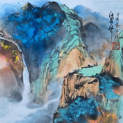 Painting Waterfall 4 by Yu Huan Huan | Painting Figurative Ink Landscapes
