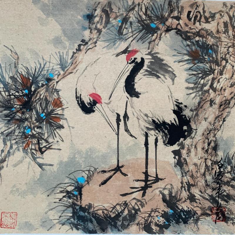 Painting Cranes by Yu Huan Huan | Painting Figurative Nature Animals Watercolor Ink