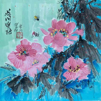 Peinture Bees talk in Flowers par Yu Huan Huan | Tableau Figuratif Aquarelle, Encre Animaux, Natures mortes