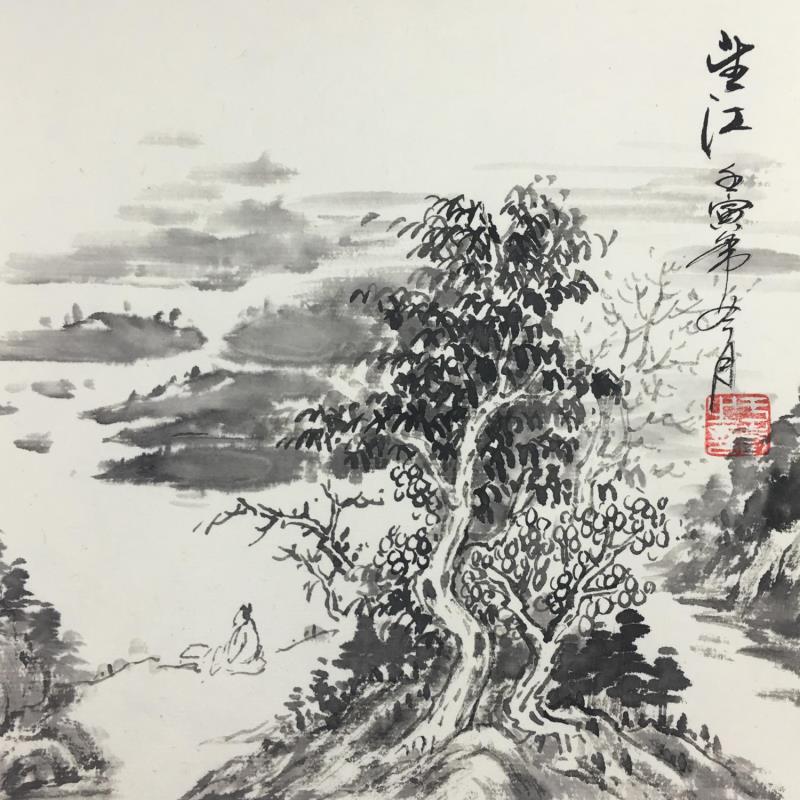 Painting Lakeside 2 by Yu Huan Huan | Painting Figurative Landscapes Black & White Ink
