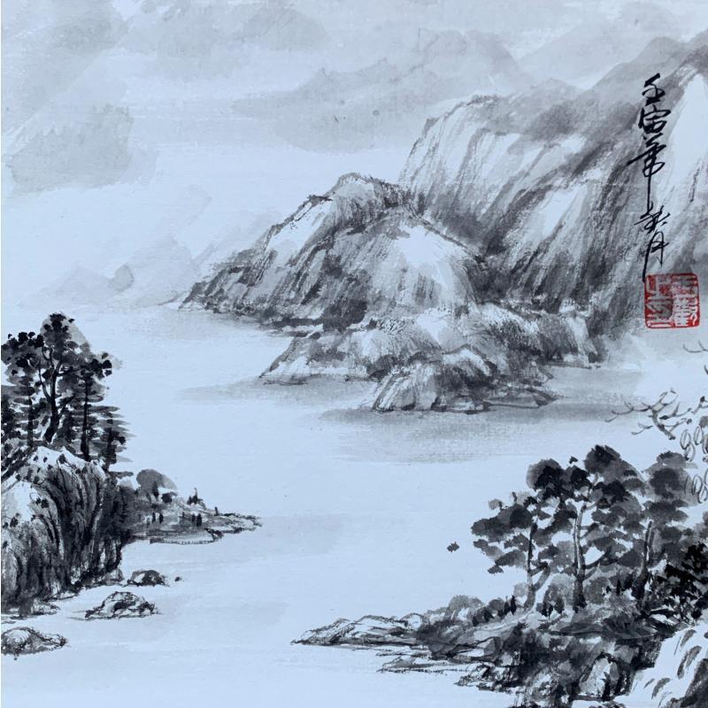 Peinture Lakeside 3 par Yu Huan Huan | Tableau Figuratif Paysages Noir & blanc Encre
