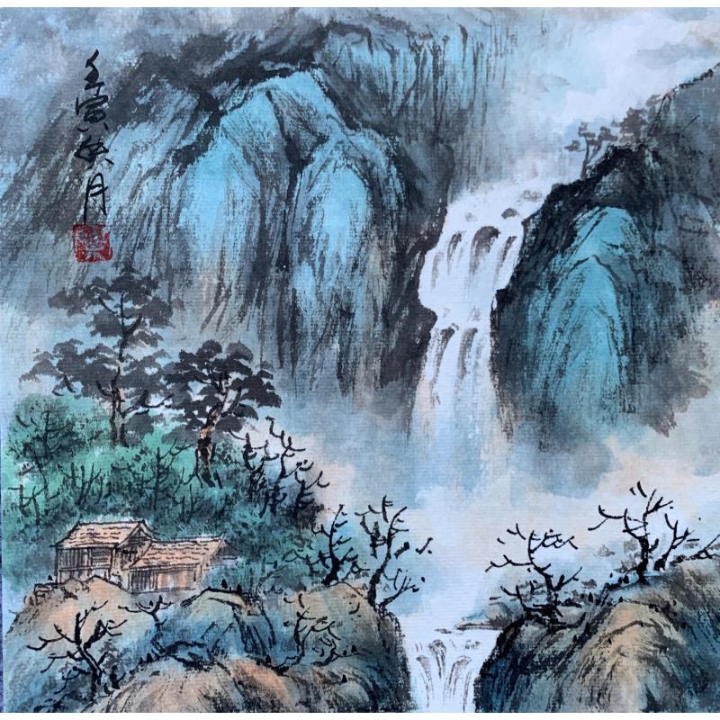Painting Waterfall 4 by Yu Huan Huan | Painting Figurative Landscapes Ink