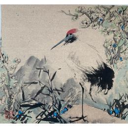Painting Crane by Yu Huan Huan | Painting Figurative Ink Animals