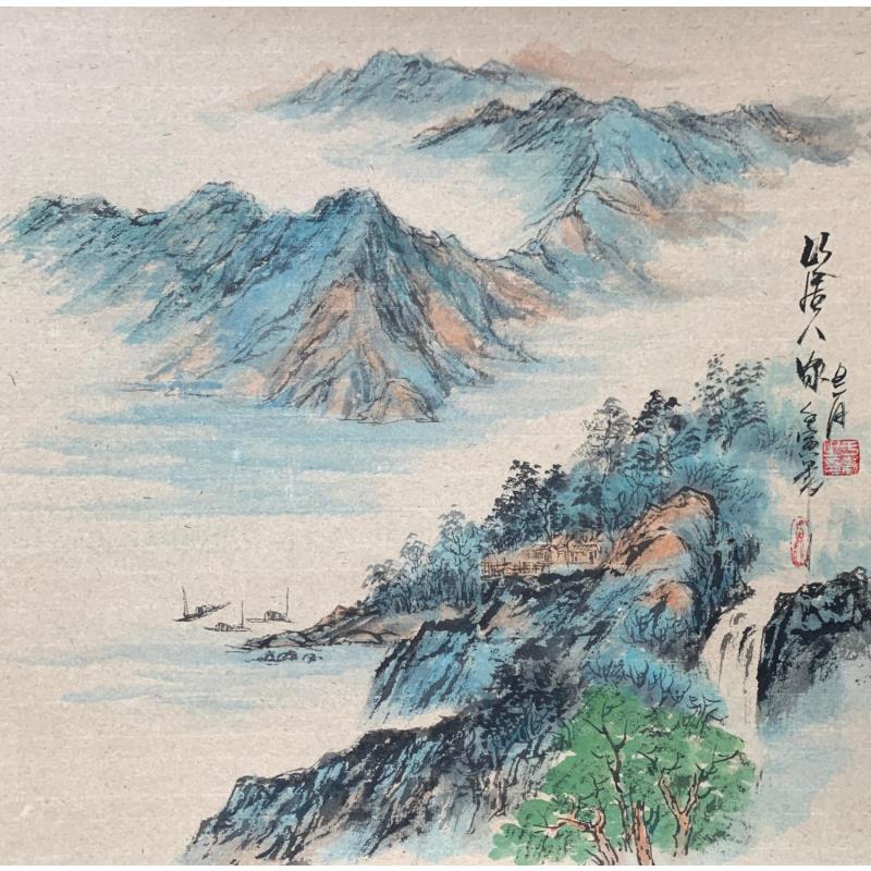 Peinture Deep mountains life par Yu Huan Huan | Tableau Figuratif Paysages Nature Aquarelle Encre