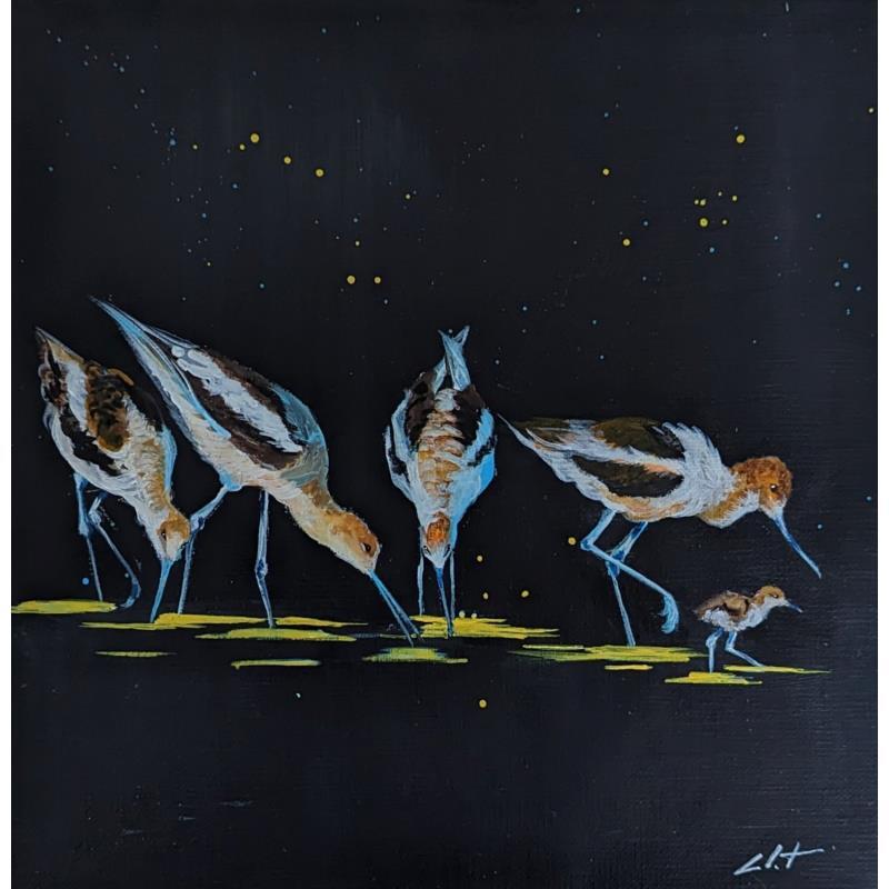 Peinture Balade au clair de lune  par CLOT | Tableau Figuratif Paysages Animaux Acrylique